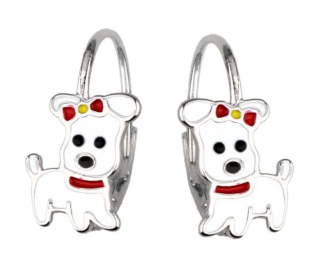 Silver Earrings Dog with Colorful Accents For Kids, English