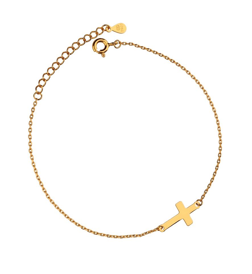 Silver Bracelet Gold Plated Cross Small