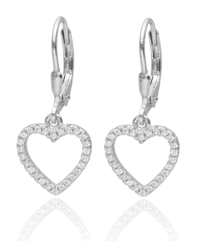 Silver Earrings Heart English Long