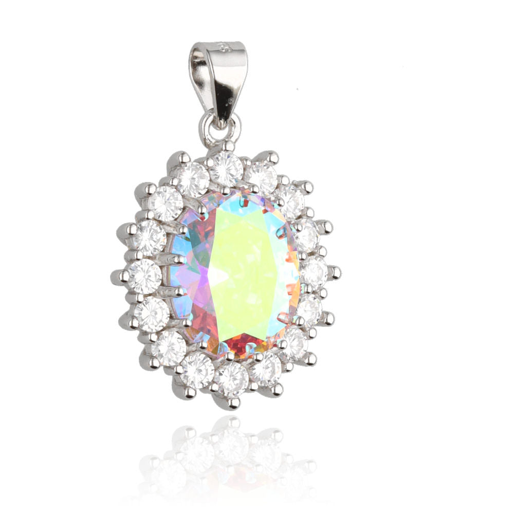 Silver Pendant Oval Cut Gemstone