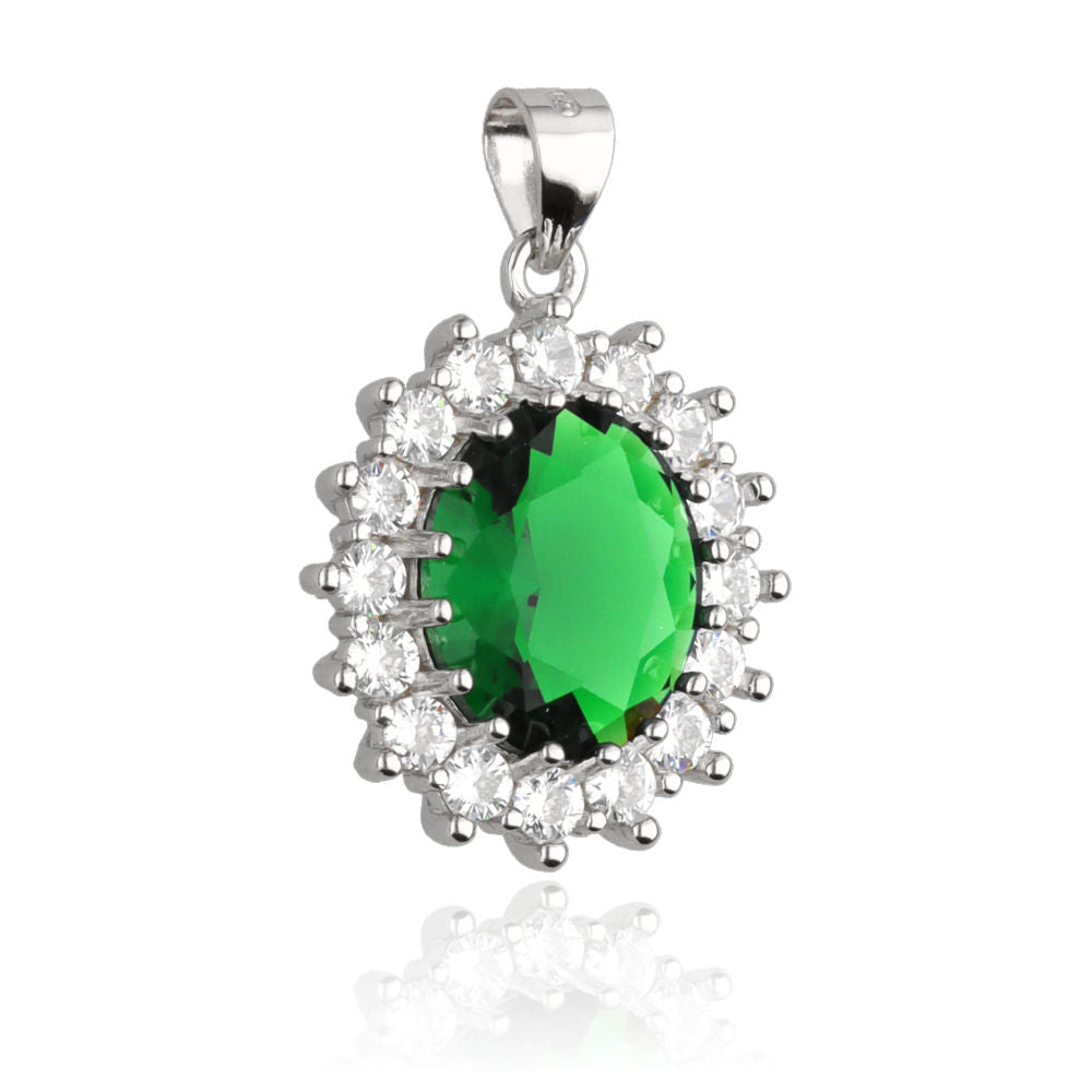 Silver Pendant Emerald Oval Cut Gemstone