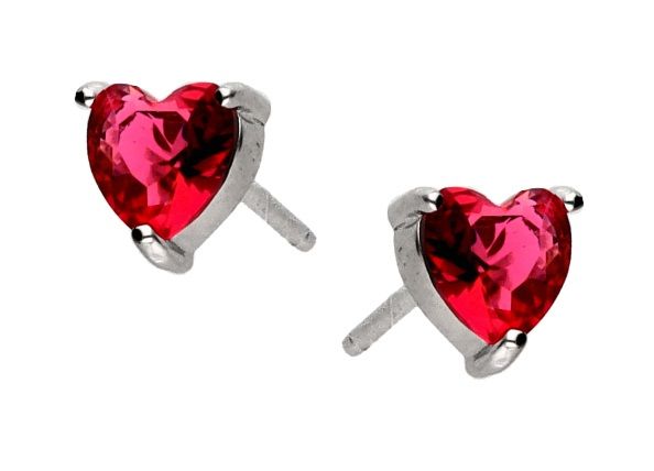 Silver Earrings Ruby ​​Heart