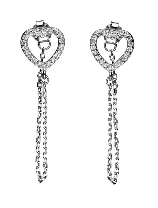 Silver Earrings Ae2017122 Heart Chain