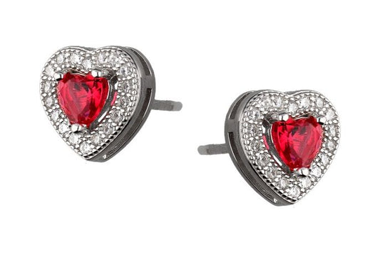 Silver Earrings Ruby ​​Heart