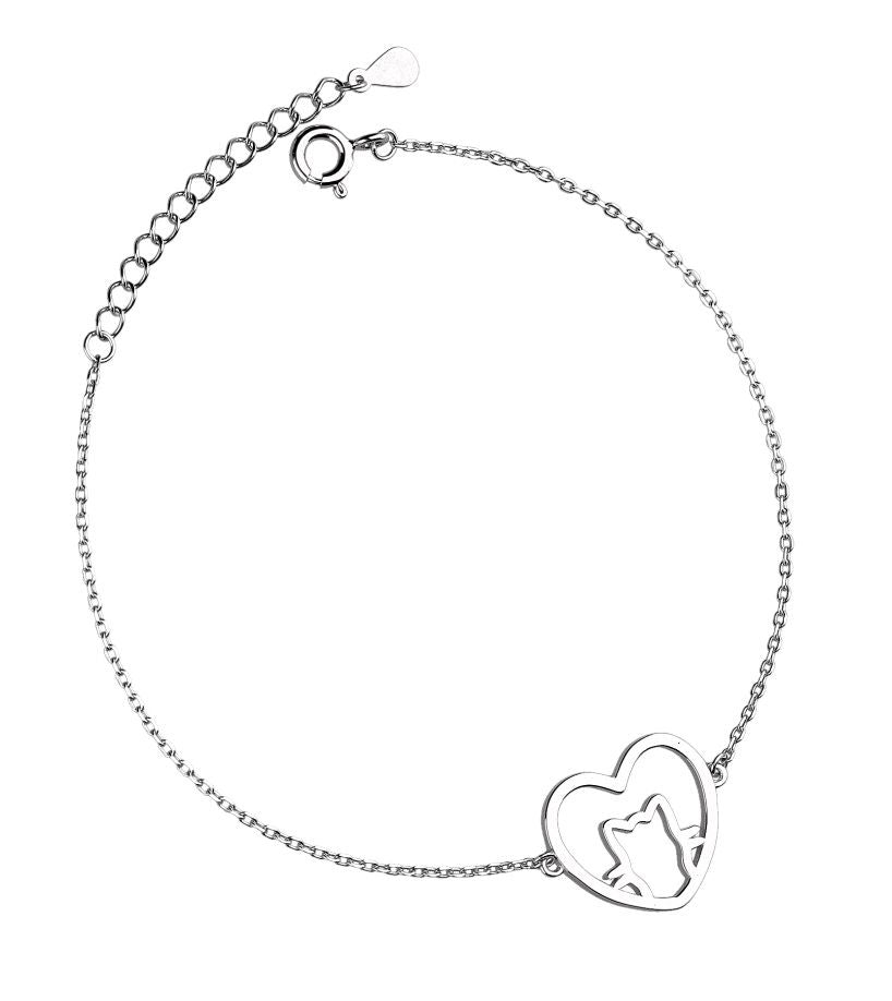 Silver Bracelet Cat Heart