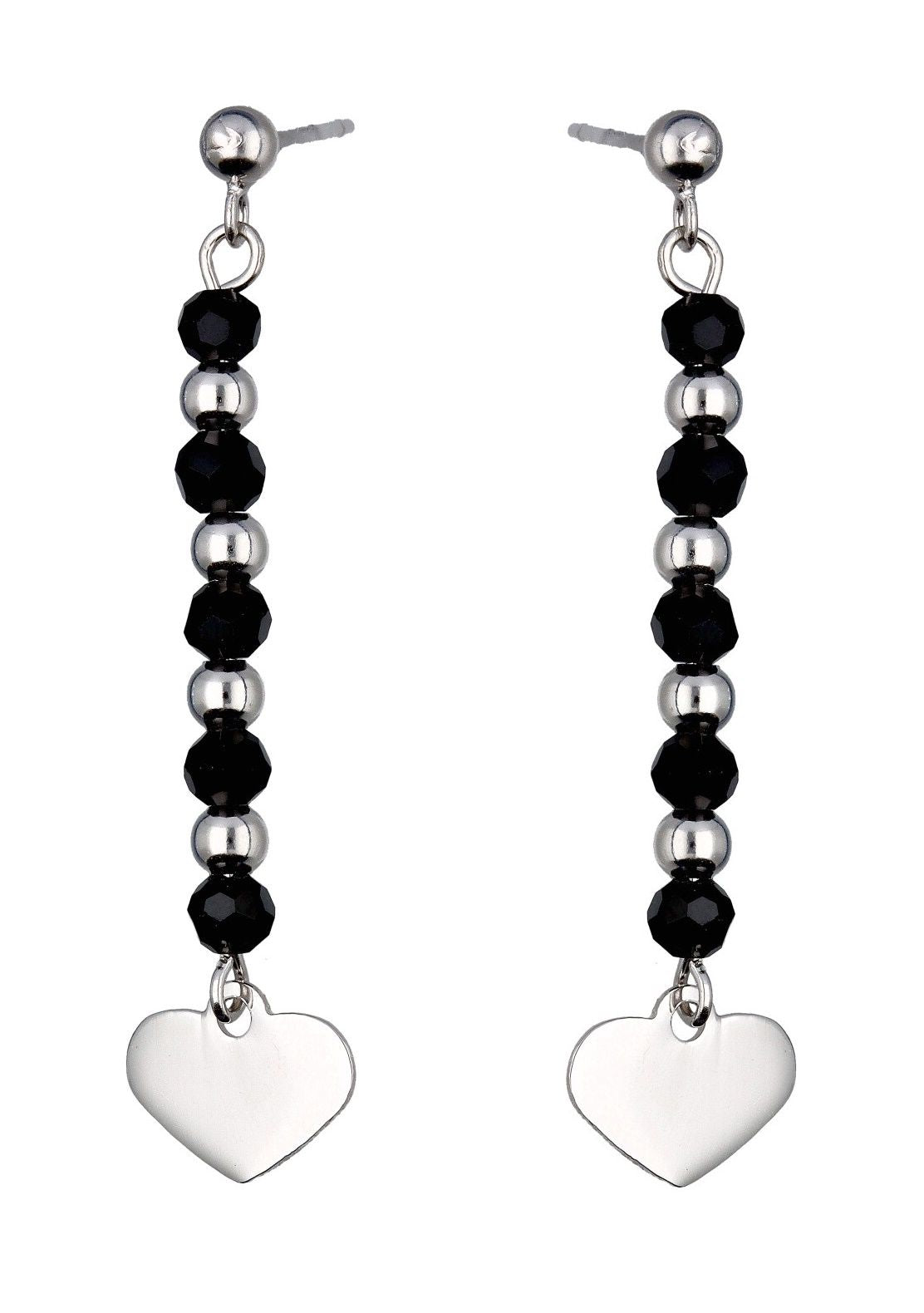 Silver Earrings Heart Chain
