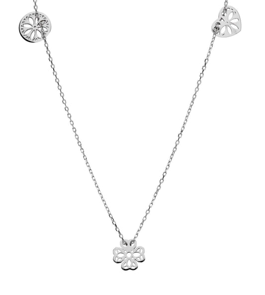 Silver Necklace Clover Heart
