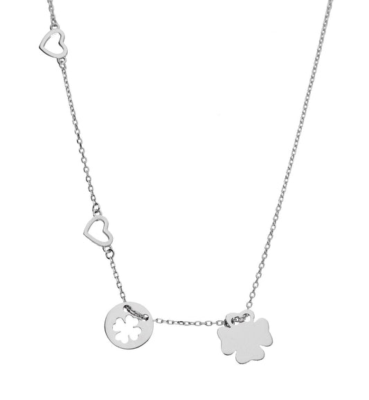 Silver Necklace Clover Heart