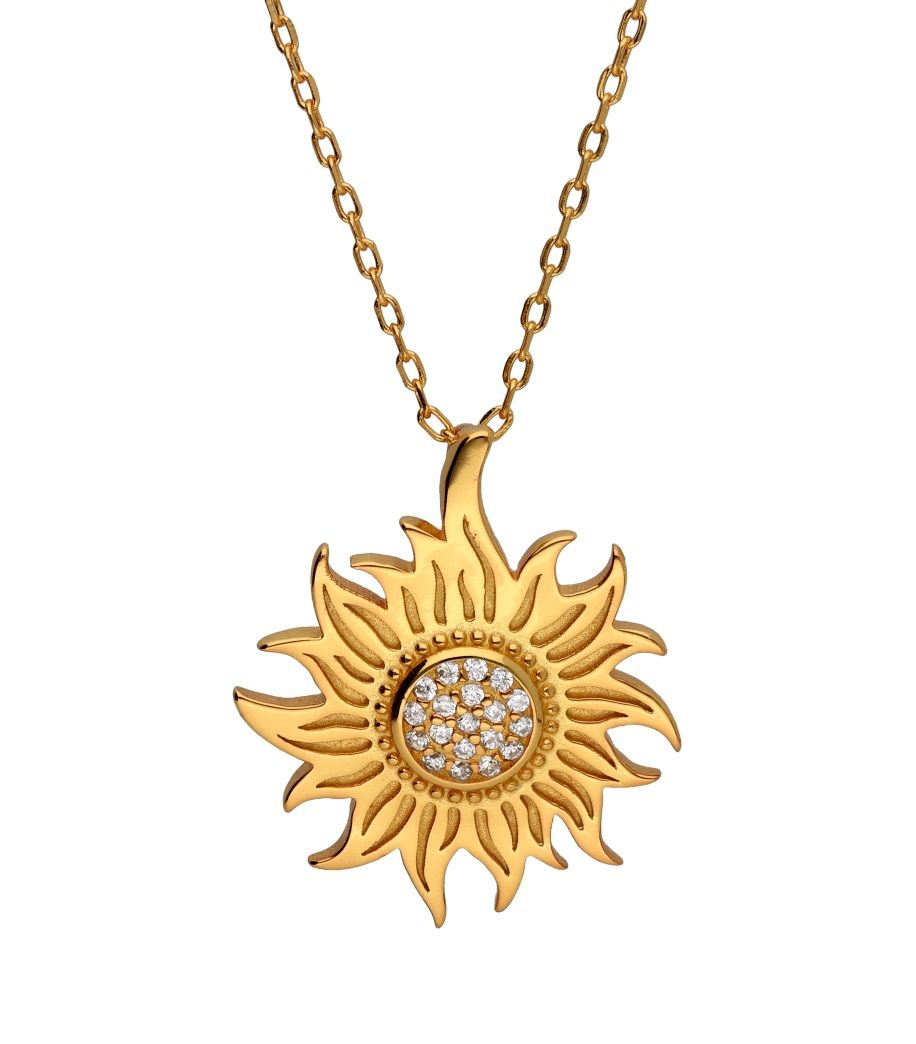 Silver Necklace Gold Plated Sun