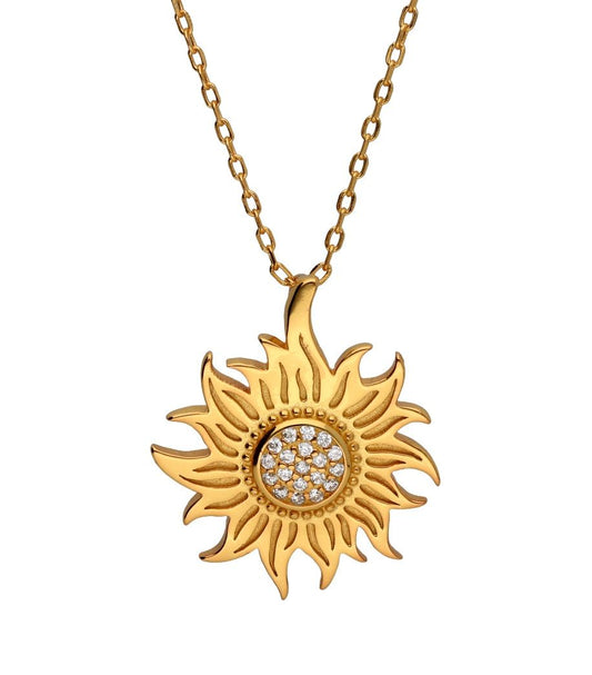 Silver Necklace Gold Plated Sun