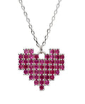 Silver Necklace Fuschia Heart