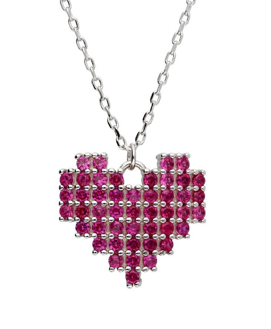 Silver Necklace Fuschia Heart