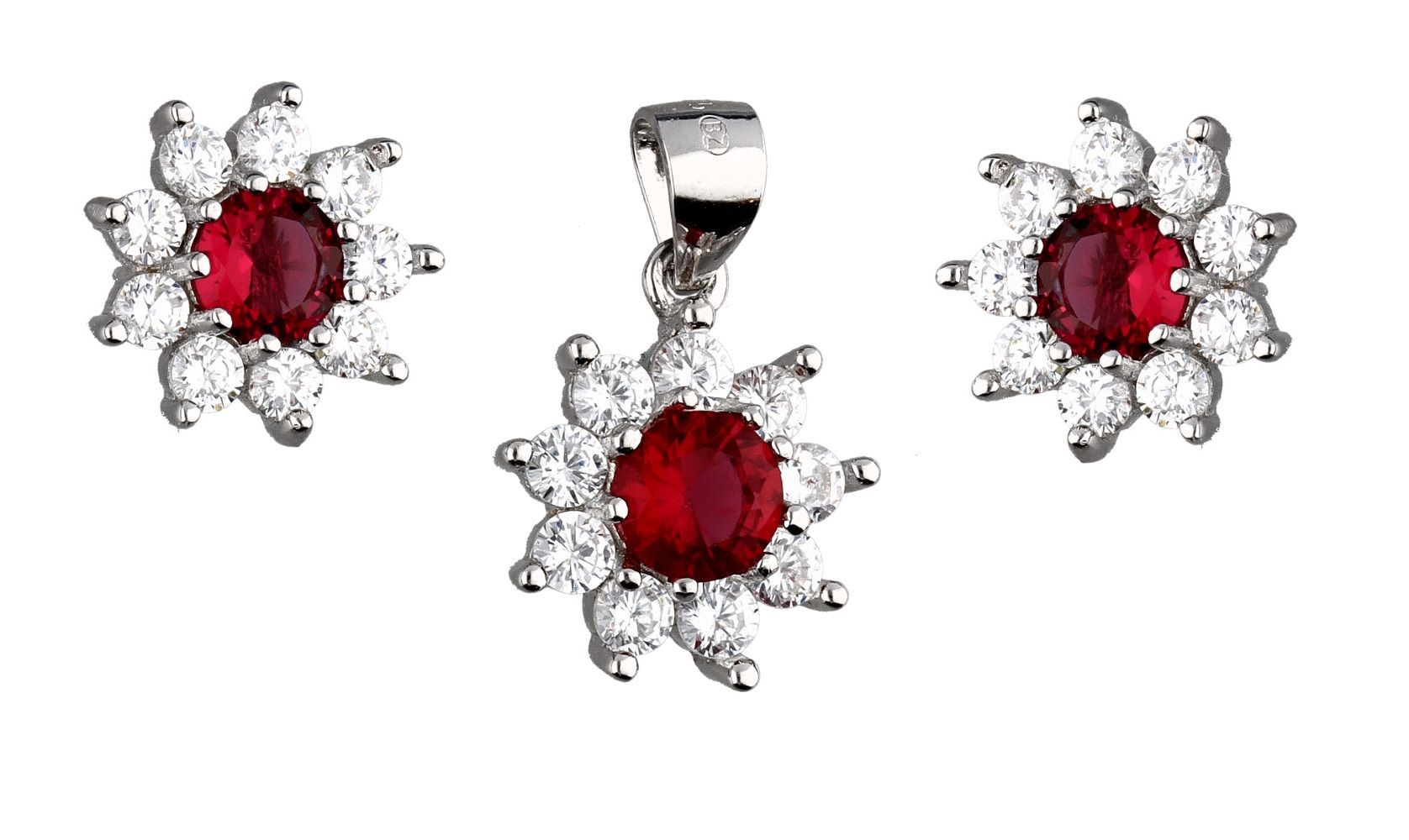 Silver Jewelry Set Ruby