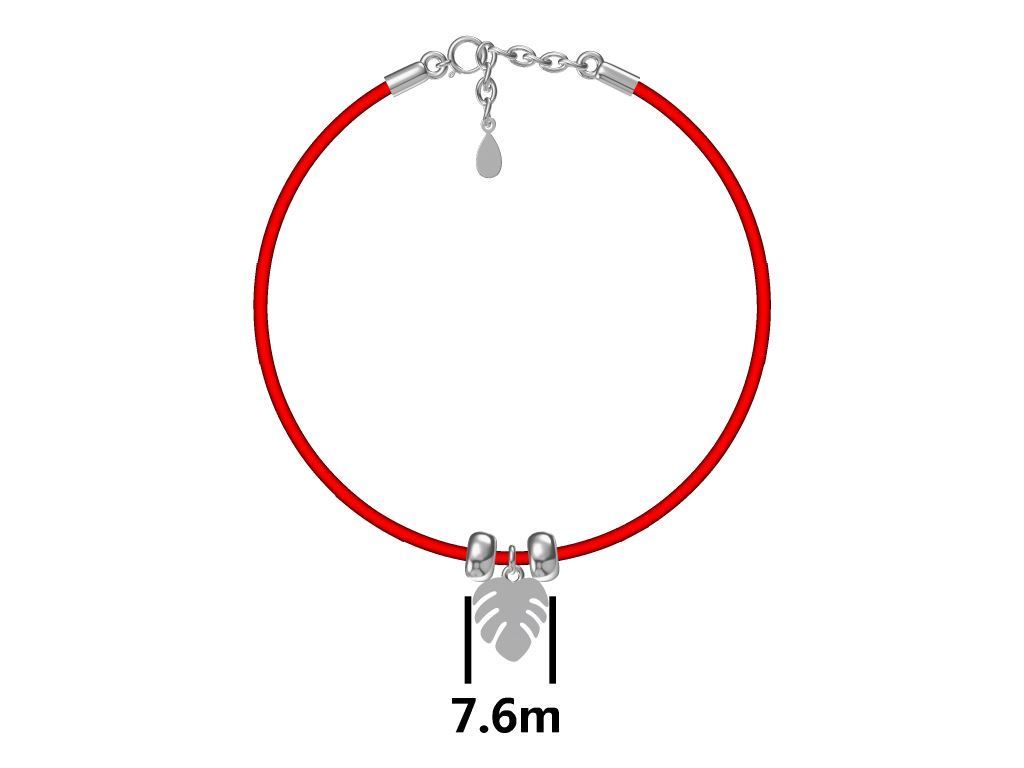 Silver Bracelet Red Monstera Leaf