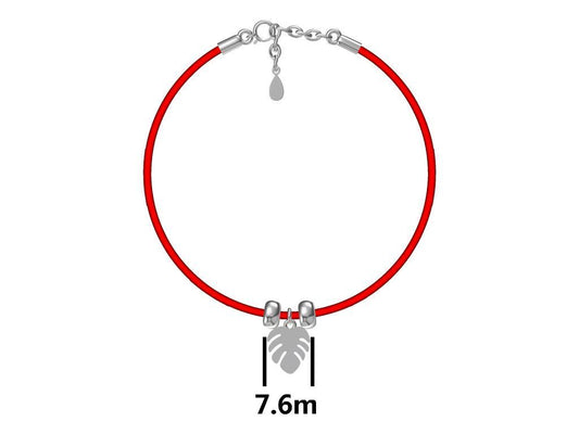 Silver Bracelet Red Monstera Leaf