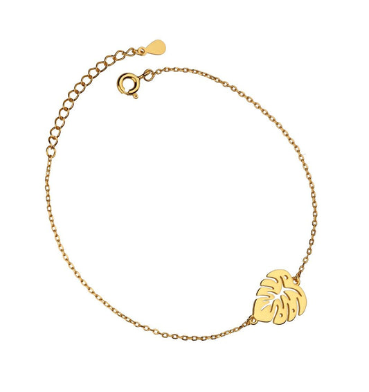 Silver Bracelet Gold Plated Monstera Leaf