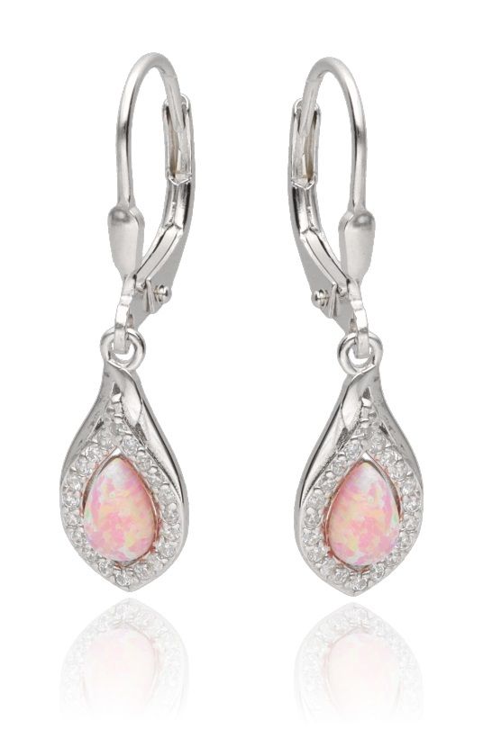 Silver Earrings Opal Pink Op58 Long