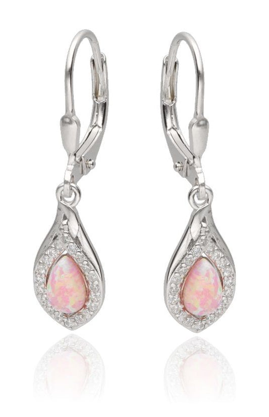 Silver Earrings Opal Pink Op58 Long