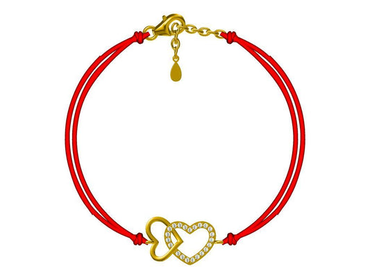 Silver Bracelet Gold Plated Red Heart