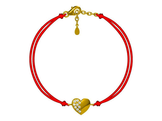 Silver Bracelet Gold Plated Red Heart