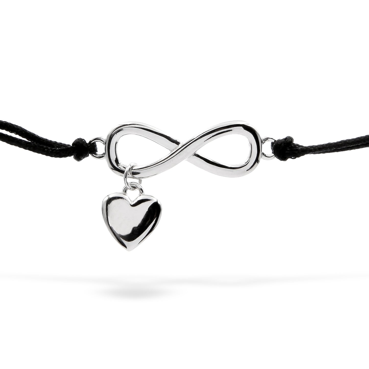 Silver Bracelet Black Infinity Heart