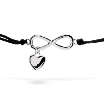 Silver Bracelet Black Infinity Heart