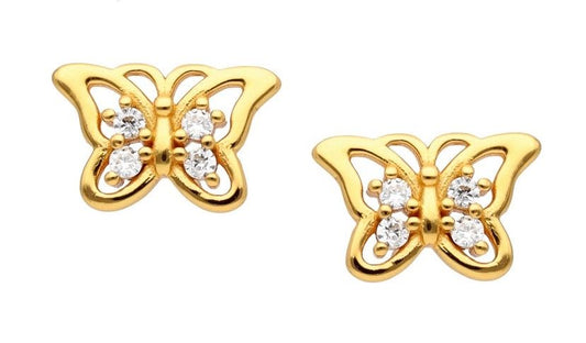 Silver Earrings Gold Plated Butterfly Kids