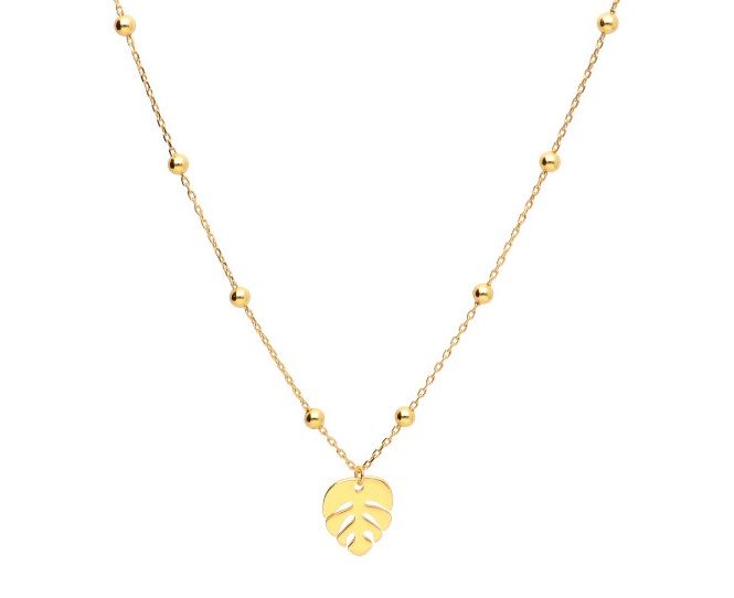 Silver Necklace Gold Plated Length 43+3 Monstera Leaf