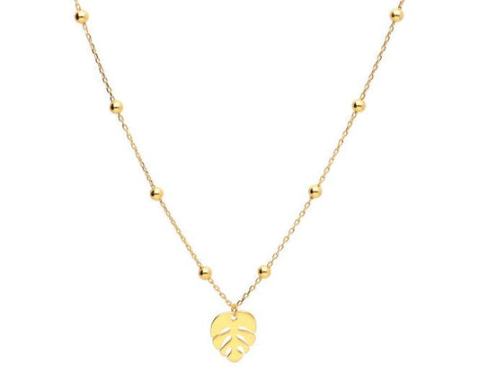 Silver Necklace Gold Plated Length 43+3 Monstera Leaf