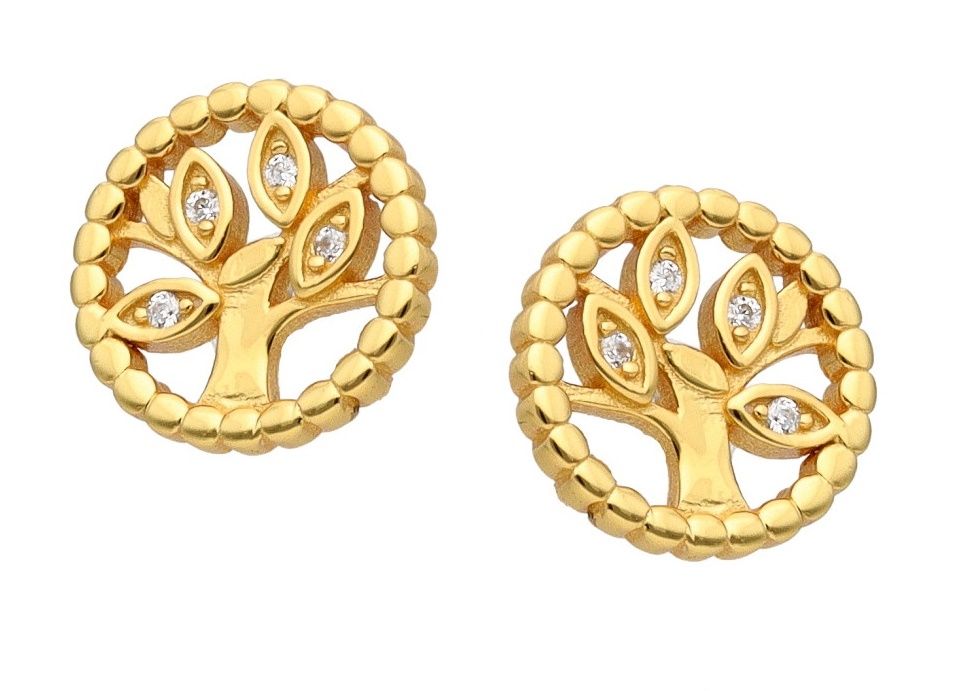 Silver Earrings Gold Plated Tree