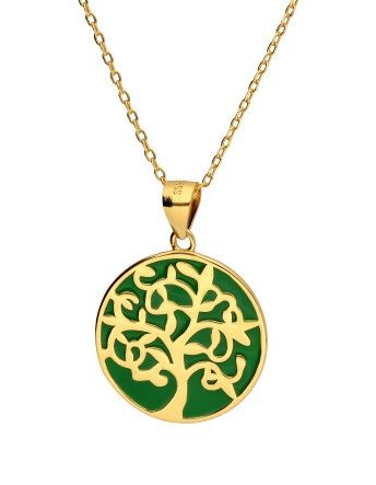 Silver Necklace Green Enamel Gold Plated Length 50+5