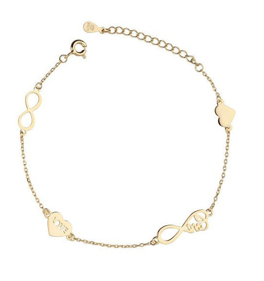 Silver Bracelet Gold Plated Infinity Heart