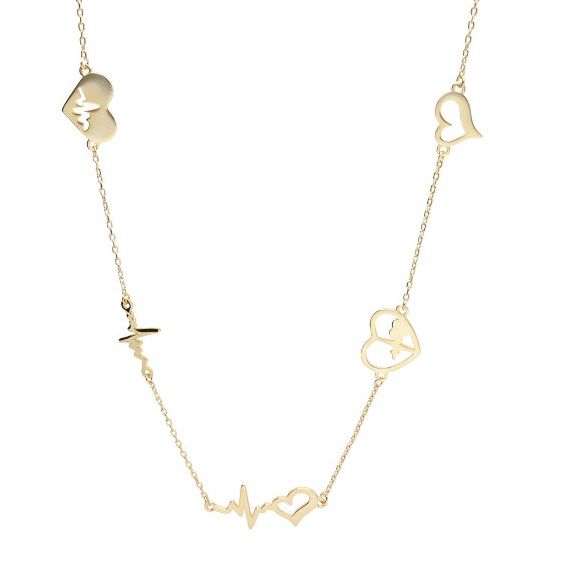 Silver Necklace Gold Plated Heartbeat Heart