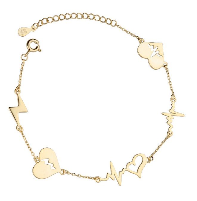Silver Bracelet Gold Plated Heart Heartbeat