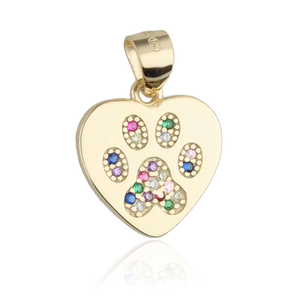 Silver Pendant Gold Plated Peacock Heart Dog