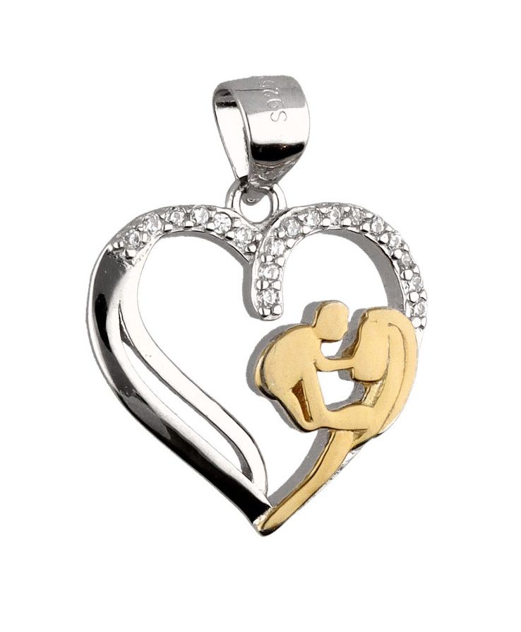 Silver Pendant Rhodium&Gold Heart Mom