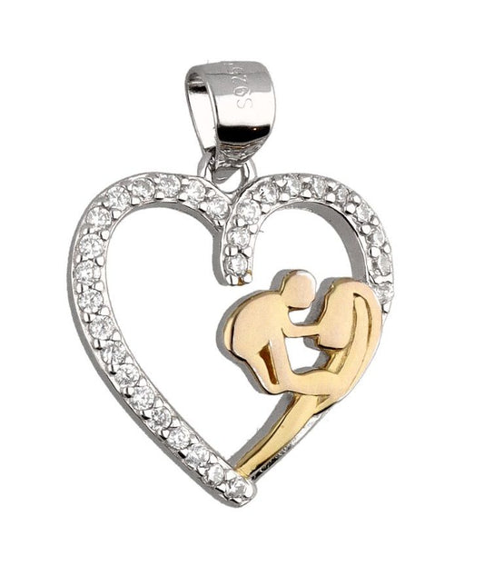 Silver Pendant Rhodium & Gold Heart Mama