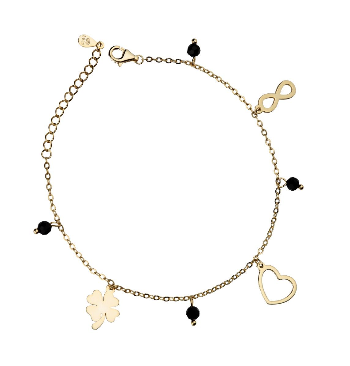 Silver Bracelet Gold Plated 16.5+3 Heart Clover Infinity