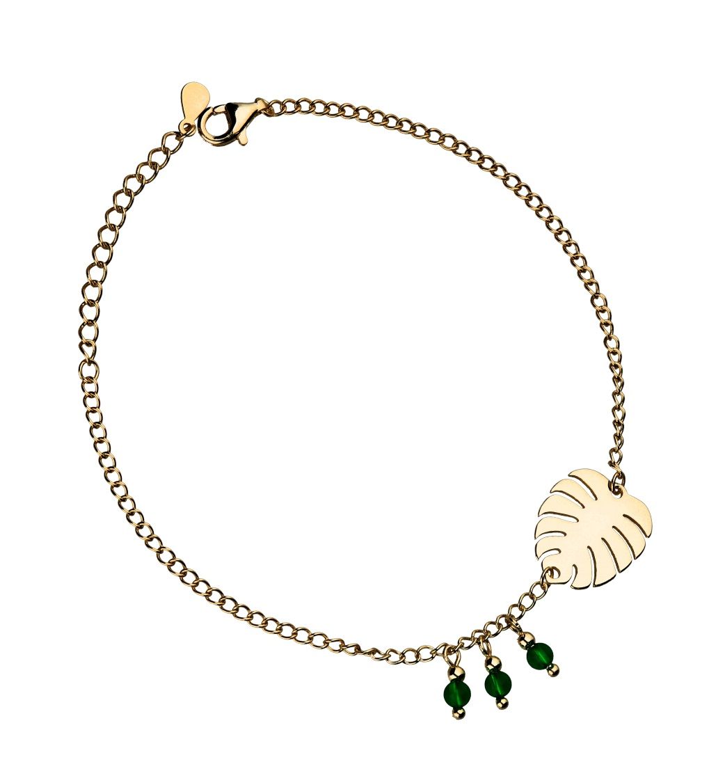 Silver Bracelet 16.5+3 Gold Plated Monstera Leaf