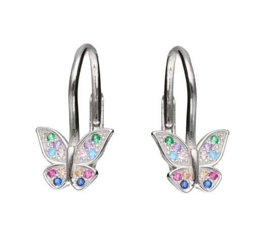 Silver Earrings Mix Color Cz Kids Butterfly English