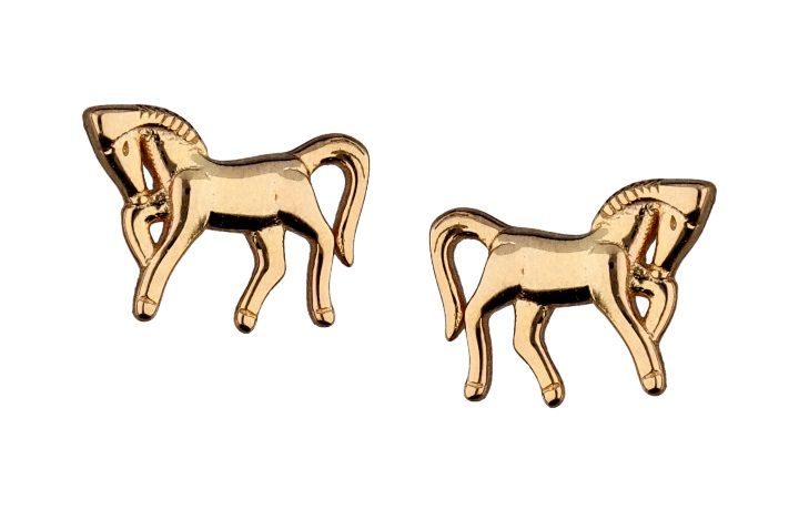 Silver Earrings Gold Plated Horse Kids
