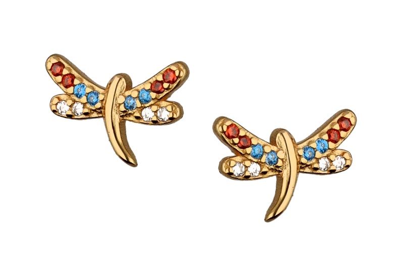 Silver Earrings Gold Plated Dragonfly