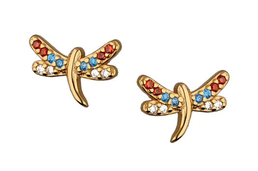 Silver Earrings Gold Plated Dragonfly