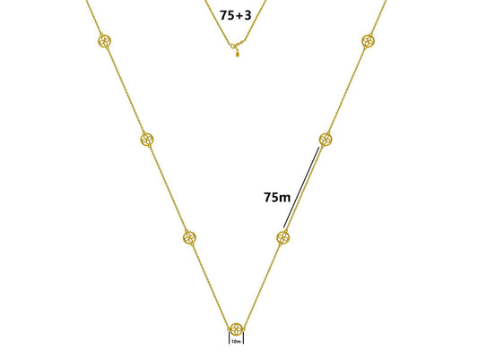 Silver Necklace Long Gold Plated 75+3