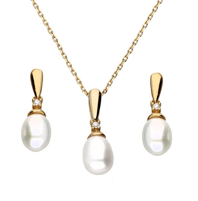 Silver Jewelry Set Gold Plated Pearl