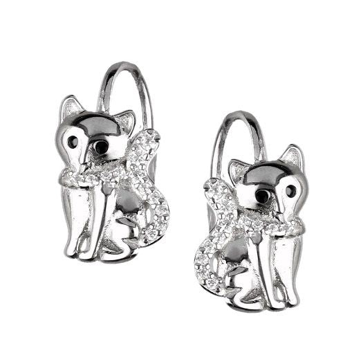 Silver Earrings Cat Kids