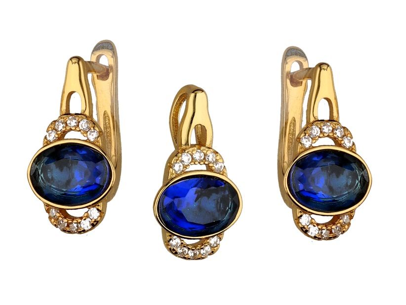 Silver Jewelry Set Blue Steel Main Cz Gold Plated