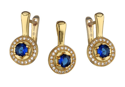 Silver Jewelry Set Blue Steel Cz Gold Plated
