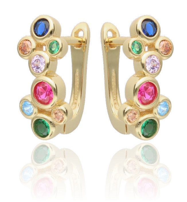 Silver Earrings Mix Color Cz Gold Plated