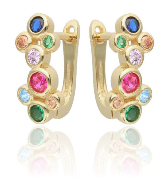 Silver Earrings Mix Color Cz Gold Plated